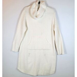 Softies Womens Ribbed Cowl Neck Chenille Pocket Tunic Sweater Top Size XL White